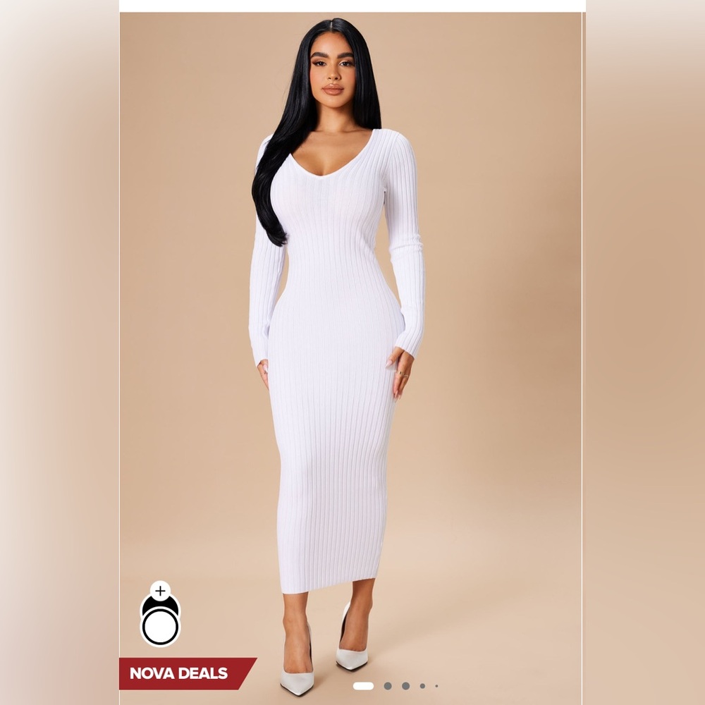 Fashion Nova White Long Sleeve Bodycon Dress